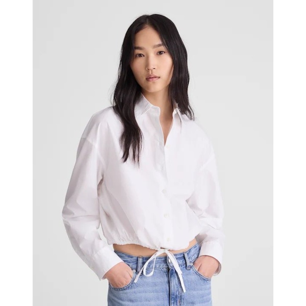 Madewell White Drawstring Button-Up Shirt in‎ Poplin NZ452 XXS NEW
